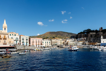 Fototapeta na wymiar Aeolian islands, Sicilia, Port of Lipari
