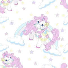 Seamless pattern with cute unicorn. Beautiful background. Vector illustration.