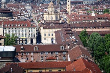Fototapeta na wymiar View to Church San Lorenzo at Via Palazzo di Citta in Turin from Mole Antonelliana, Piedmont Italy 