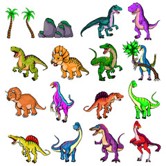 Isolated illustration of a set of dinosaurs