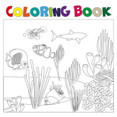 Underwater world coloring page for kids.