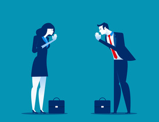 Business partners pay respect hands greeting. Office etiquette. polite salutation. Concept business vector illustration. salutation in Thailand.