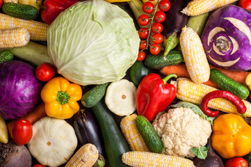 Vegetables background. Healthy eating, diet, vegetarian food concept. Assortment of vegetables top view