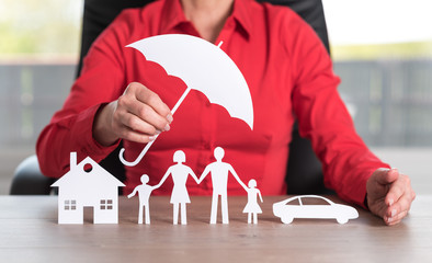 Concept of house, family and car protection coverage