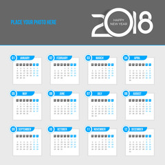 Fototapeta na wymiar 2018 Calendar - Week starts Monday