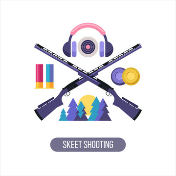 Shooting Skeet. The emblem of the sports club. Set of vector design elements.