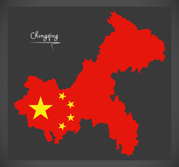 Chongqing China map with Chinese national flag illustration