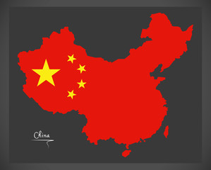 China map with Chinese national flag illustration