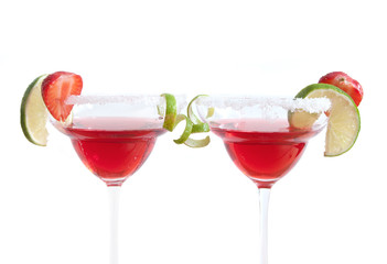 Red cocktails beverages over a white background