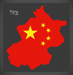Beijing China map with Chinese national flag illustration