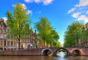 Bridge over the Leidse canal at the Patricians' or Lords' canal (Herengracht) in Amsterdam in spring