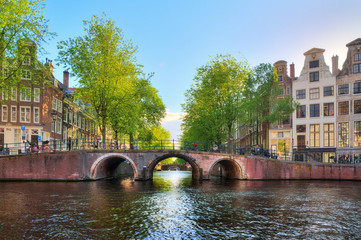 Bridge over the Leidse canal at the Patricians' or Lords' canal (Herengracht) in Amsterdam in spring - 165656606