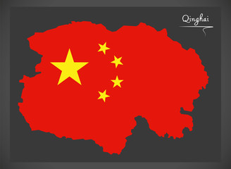 Qinghai China map with Chinese national flag illustration