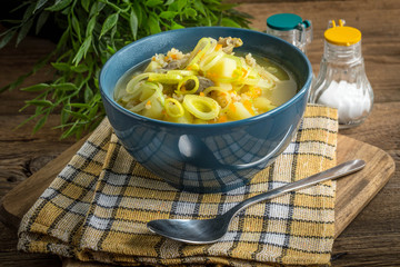 Soup with barley and chicken gizzards.