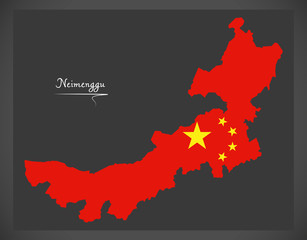 Neimenggu China map with Chinese national flag illustration