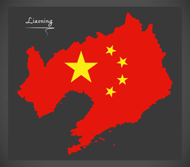 Liaoning China map with Chinese national flag illustration