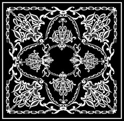 white on black square design with symmetrical elements