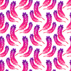 Seamless pattern with colorful watercolor flowers on the white background