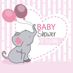 baby shower girl. Elephant with balloons