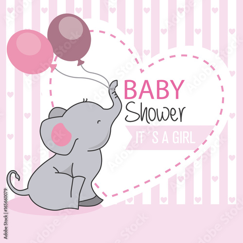 Baby Shower Girl Elephant With Balloons Stock Image And Royalty