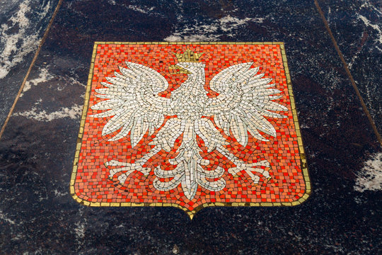 Coat of arms of Poland, represented in the Hanseatic fountain