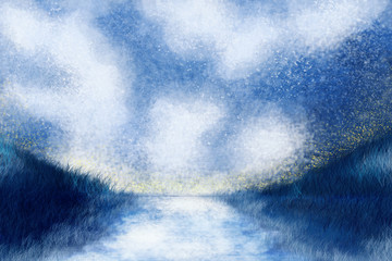 Digital painting lake and grass scene illustration abstract nature background