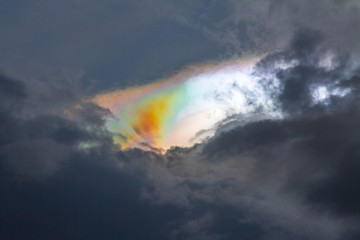 close up of beautiful a rare sight iridescent cloud.