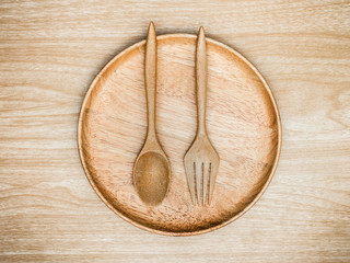 cutlery Wooden on wooden background.