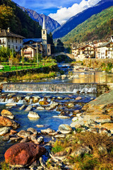 Picturesque Alpine village Lillianes in Valle d'Aosta, North Italy
