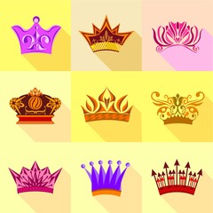 Fototapeta na wymiar Different crown icons set, flat style