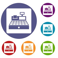 Sale cash register icons set