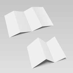 Blank four and three folded fold paper leaflet, flyer, broadsheet. Vector illustration