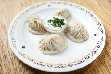 Traditional manti on a plate