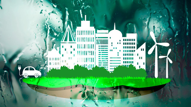 Ecology city in fresh nature background