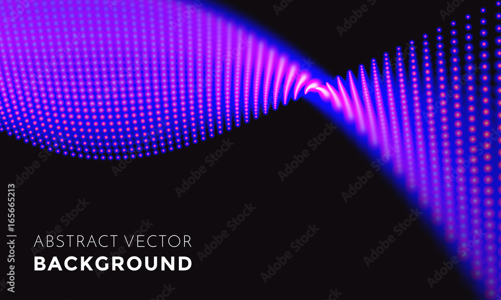Aufkleber Neon LED light 3D wave glowing flow twisted motion vector technology background