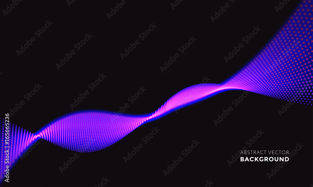 Poster Neon LED light 3D wave glowing flow twisted motion vector technology background