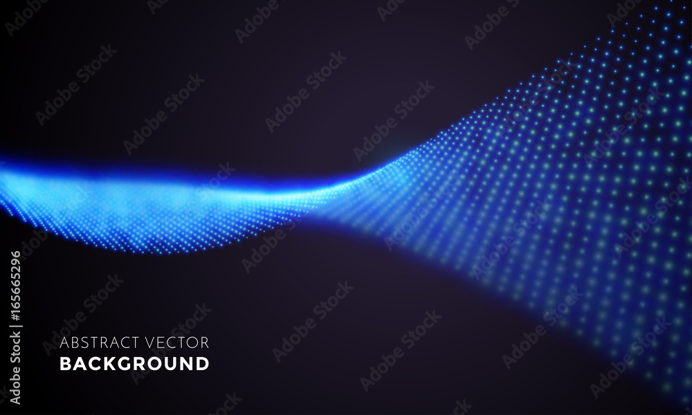 Poster Neon LED light 3D wave glowing flow twisted motion vector technology background
