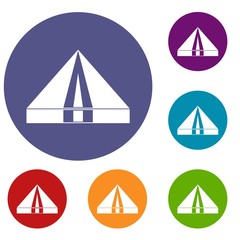 Tourist camping tent icons set