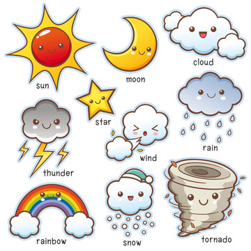 Vector illustration of Cartoon Weather set vocabulary