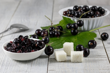 Blackcurrant jam on a table