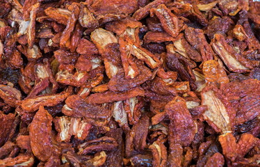 Heap of dried tomatoes sold at  local city market. Provence. France