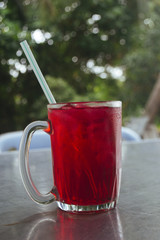 Red Syrup ice on the table, Malaysian favourite drink