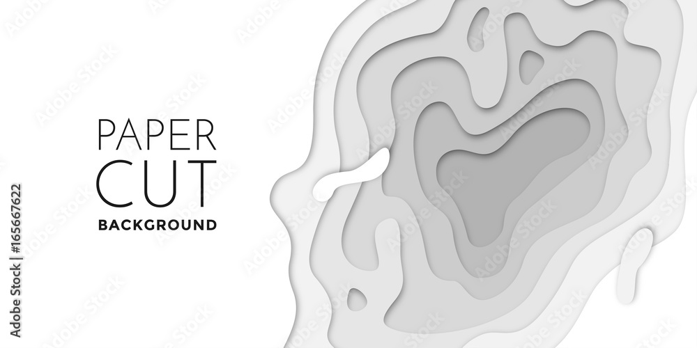 Poster 3d papercut layers, paper cut topography vector art background banner texture website template
