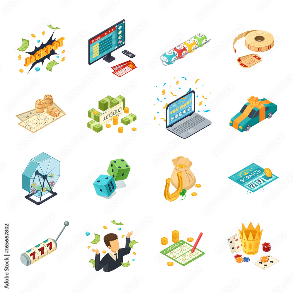 Sticker Lottery Isometric Icons Set