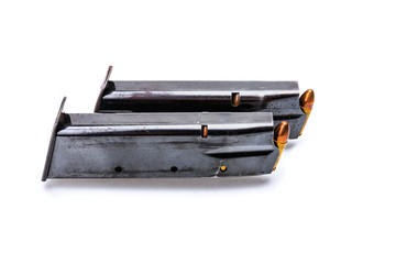 Two old rusted armed gun holders