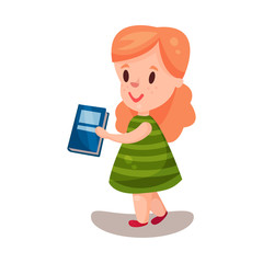 Adorable beautiful girl with a book, education and knowledge concept, colorful character vector Illustration