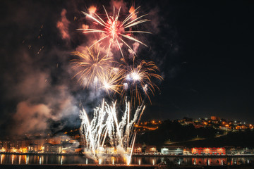 Naklejka premium new year fireworks celebration at bilbao, Spain