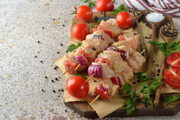 Raw chicken kebabs