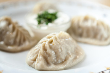 Traditional manti on a plate