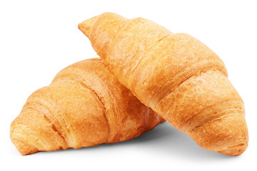 croissant sprinkled with powdered sugar isolated on a white background closeup